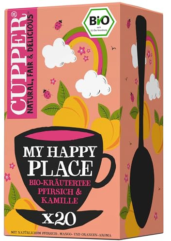 Cupper Bio Tee My Happy Place | Pfirsich & Kamille | 20 Teebeutel | Kräuter- & Früchtetee | ungebleichte Teebeutel | fair gehandelt | wohltuende Auszeit