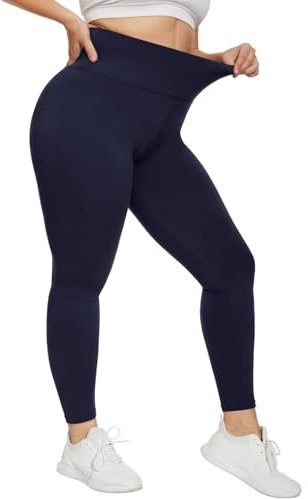 HIPOWER Leggings Damen High Waist Leggins Blickdicht Große Größen Schwarz Sportleggins Lang Bauchweg Plus Size Sporthose Elastische Yogapants Laufhose(Navy,XXL)