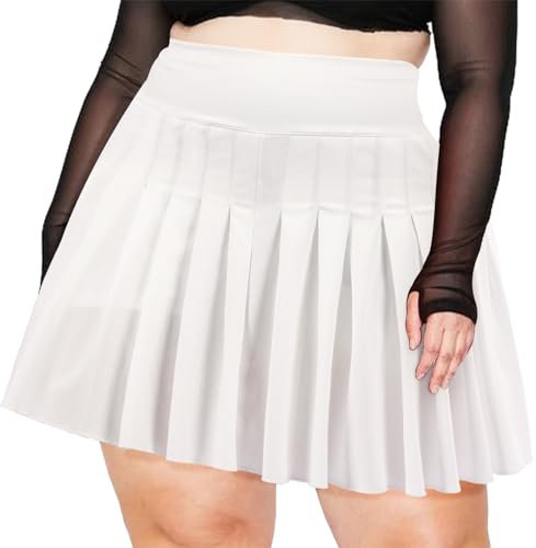 Moon Wood Damen Mini Skater Rock mit Shorts Basic Stretch Taille A-Linie Tennisrock Lässig Skirt Kurz Röcke Große Größen, Weiß, XXL