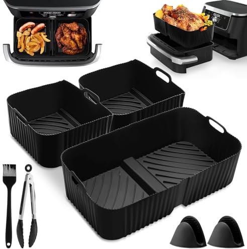 Luckits Dual Silicone Pot Liners & Accessories Set for Ninja 10.4L AF500 Air Fryer Oven Microwave
