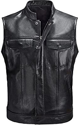 Weste Herren Outdoor Dünn - Leder Sakko Herren Echtleder - Reißverschluss Knopf Motorrad Weste Motorrad Lässig Lederweste Ärmellos Freizeit Jagd Herrenwesten Sommer Trekking Wander Weste