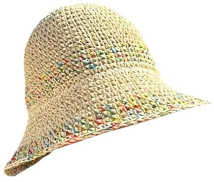 Sombrero Marrón Mujer De Paja Protección Solar Panama Pamela Playa Verano Esparto Gorra para Sol Visera Enrollable con Colores