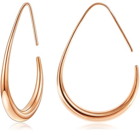 Gacimy Teardrop Hoop Earrings for Women, 14K Gold Plated Oval Pull Through Hoop Earrings for Women, Gold Drop Hoop Earrings for Women, 40MM, Stainless Steel, No Gemstone