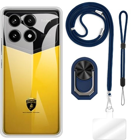TPU Handyhülle Set mit Handschlaufe, Umhängeband und Ringhalter Kompatibel mit Xiaomi K70 Pro 5G Champion Edition, Stoßfest, Schlank, Verstellbar, Freihändig, Robust