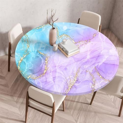 Morbuy Rondes Nappes avec Bord Élastique, Plastique Nappes Marbre Cirée Rondes Anti Taches, Imperméable Nappe de Table pour Cafe Cuisine Jardin Fête Table (Violet,60cm)