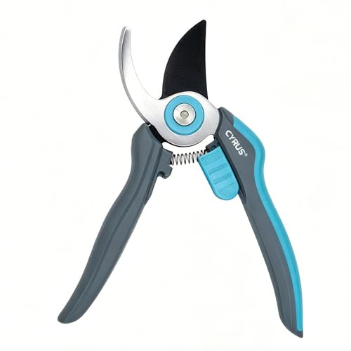 CYRUS Bypass-Gartenscheren,gartenschere,rosenschere | ntihaftbeschichtung, Hochwertige Stahlklingen,für Frische Äste und Zweige,Länge:20 cm,Grau/Blau,00329