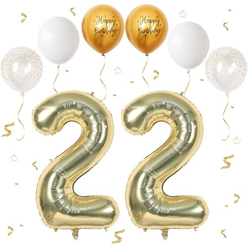 VUCDXOP Champagner Gold Luftballon 22, XXL Riesige Geburtstag Ballon 22, 40 - 101cm Ballon Zahl Deko Folienballon Zahlen 2, Geburtstagsdeko Jubiläum Party Deko, Fliegt mit Helium (Nummer 22)