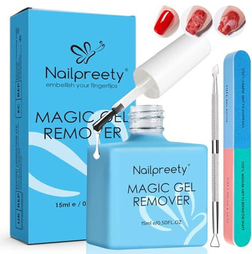 Gel Nail Polish Remover - Effortlessly Removes Gel in 2-4 Minutes, Includes Scrapers and Nail File, No Foil or Soaking Required, 15ml