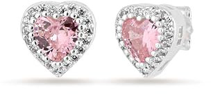 Einzelstück® Ohrstecker mit funkelndem Rosa Herz aus Zirkonia in 925 Sterling Silber - Dangle Earrings mit Hebel Rückseite - Valentinstag - Baumeln - 1 Count