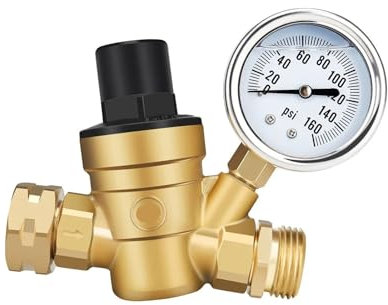 EKalgretrA Druckminderer Wasser DN20 3/4 Zoll RV-Wasserdruckreglerventil, Einstellbarer Wasserdruckminderer mit Manometer und Einlasssiebfilter