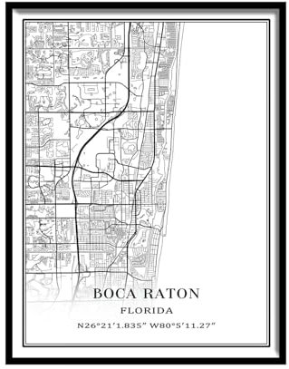 Tanokcrs Boca Raton Florida, Amerika, Wandkunst, Stadtkarte, Gemälde, Leinwand, ungerahmt, Kunstwerk, modernes einfaches Poster, Heimbüro, Dekoration, 40,6 x 50,8 cm