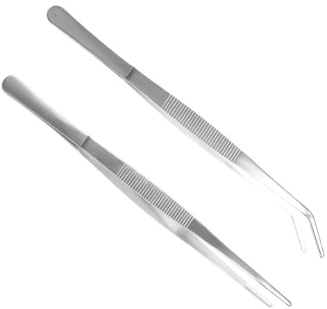 EIHI pince epiler, pinces en acier inoxydable 14cm longues droites/incurvées avec une extrémité dentelée de précision pour l'aquascaping, le jardinage, la cuisine, le travail industriel, 2 pièce
