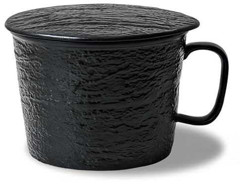 Dowbom Bol à soupe avec couvercle, 1200 ml, bol à ramen en porcelaine, passe au micro-ondes, pour nouilles instantanées, grande tasse à soupe (noir)