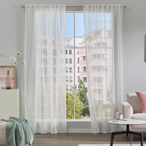 Como Gardinen 2er-Set Vorhänge Chenillegarn weiß 245 x 140 cm, für Zuhause