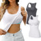 Charmo Damen Tank Top mit integriertem BH 2er Pack Grau Weiß (Keine BH Einlagen) - Feuchtigkeitsableitend, Atmungsaktiv - Racerback, Ärmellos, Sommer, Sport, Modern/Sportlich, XXL