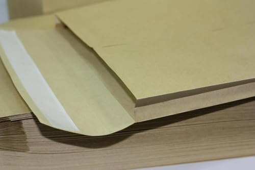 Manilla Versandtaschen, C4, für A4-Papier/Karton, stark, 26 mm, Archivbreite, haftklebend, 50 Stück (A4 + (324 x 229 x 26 mm)