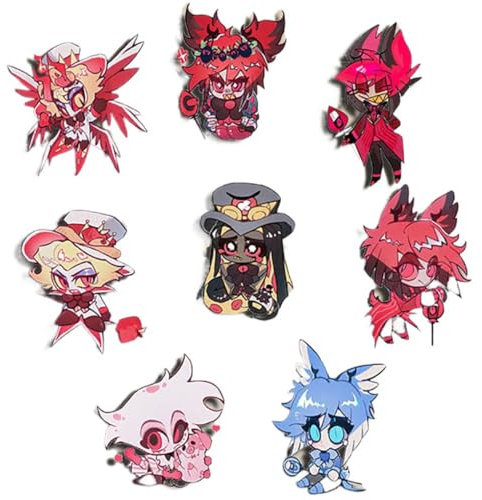 8 Pcs Hazbins Hotels Acryl Button Abzeichen Cartoon Figur Angel Dust Alastor Vaggie Husk Niedlich Badge Pins Hazbins Hotels Cosplay Decke