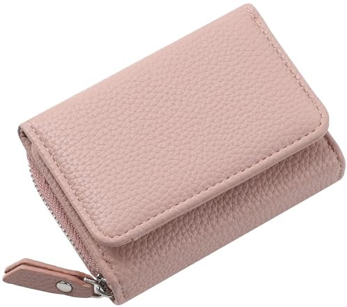 Portefeuille Femme Cuir Porte Monnaie Femme Petit avec Fermeture éclair Poche à Monnaie Mini Portefeuille Femme, Rose Foncé