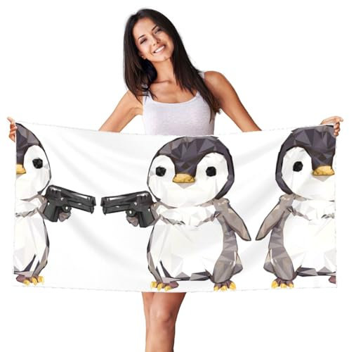 GaJher Samt-Strandtuch mit weißem Silberfuchs-Motiv, Cartoon-Pinguin-Druck, Handtuch für Zuhause, Reisen, Pool, Bad, Hotel und Sonnenbaden