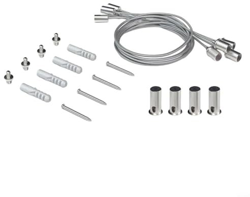 Gettimore Deckenhalterungs-Set für Infrarot-Heizung, 1 m, Stahlkabel, höhenverstellbar, silberfarben, 4 Stück