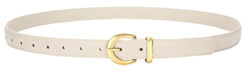 Waist Wow Skinny Gürtel für Damen aus Kunstleder | Mode Schmaler Ledergürtel mit Gold Schnalle für Jeans, Hosen & Kleider, Beige, S