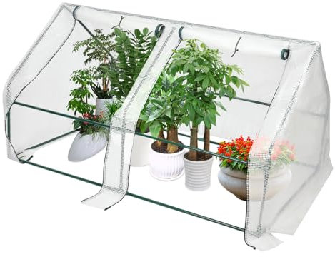 Susoso Pflanztunnel, Gewächshausrahmen mit Durchsichtige PE-Abdeckung Gartentunnel Bögen Pflanzenschutz für Gärten 180x90x90cm Grün und Weiß