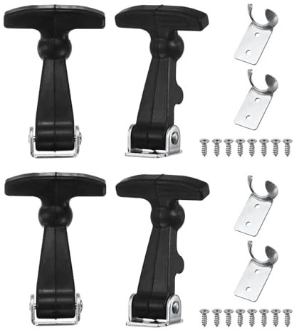 M METERXITY 4-Pack Elastic SPCC Rubber Hood Catch, 2.6 Flexible Draw Latches with Brackets Flexible T-Handle Hasp Rubber with Screws for Toolbox/RVs/Vehicle Engine/Hood [Silver Black]