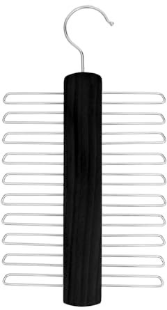 Tie Hanger for Wardrobe | Wooden Tie Organiser for Men with 20 Non-Slip Chrome Bars | Stylish Tie Rack Holder with 360° Swivel Hook for Sophisticated Tie Storage (Black)