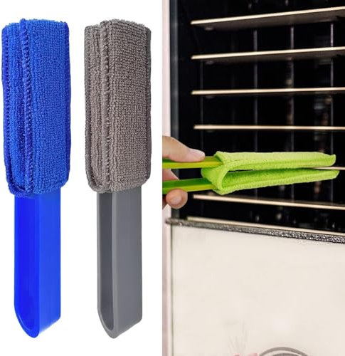 2 Pcs Blinds Duster, Removable Dual Head Blinds Cleaning Tool,Microfiber Duster 2 Pronged Washable Duster,Blinds Cleaner Duster for Window Blinds, Air Conditioner Vents, Fans, Car Vents (Blue,Grey)