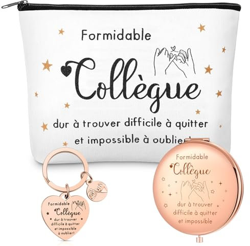 Xuniea Cadeaux pour Collègues de Travail Femme Trousse à Maquillage pour Collègue Porte-Clés Miroir Pochette de Toilette Cadeau de Départ Retraite pour Changement de Travail Anniversaire Noël