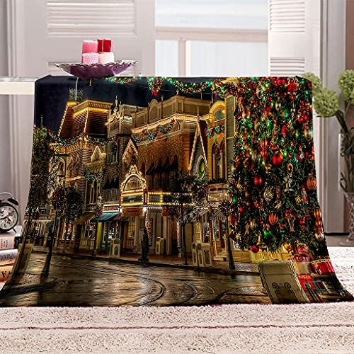 Kuscheldecke Flanell Decke 70X100Cm 3D Drucken Microfaser Weich Flauschige Warm Plüsch Wohndecke Weihnachtliche Straßenszene Muster Tagesdecke Fleecedecke Winterdecke Für Sofa Und Bett