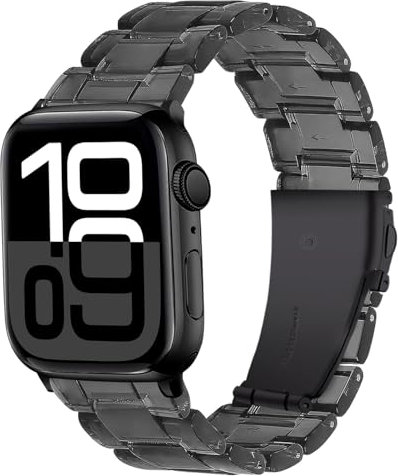 Miimall Bracelet Compatible avec Apple Watch 49/46/45/44/42mm(Series 3 2 1), Bracelet en Résine pour Apple iWatch 9 8 7 6 5 4 3 2 1 SE Strap avec Métal Boucle pour Femme,Noir Transparent