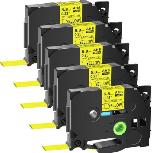 SRxBKC 5 Pack-Wärme Schrumpfrohre Schwarz gelb kompatibel mit Etikettendruckern PT-1000 HSE-611 HSE-621 HSE-631 HSE-641 HSE-651 LABES