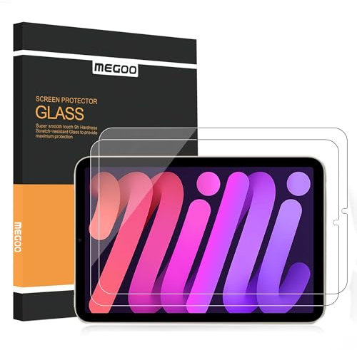 MEGOO 2 Pack Proteggi Schermo per iPad Mini 7(A17 Pro) 2024/Mini 6 2021[8.3 pollici], Vetro Temperato 9H, Chiarezza HD, Compatibile con Custodia, Compatibile con Apple Pencil&Face ID