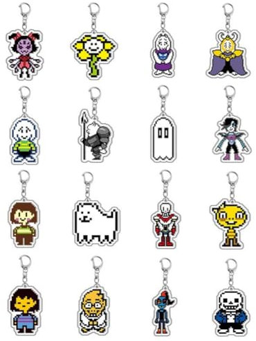 FEIDIAO 16pcs Under Tale Porte-clés Jeux Personnage sans Acrylique Clé Pendentif Frisk Figure Porte-clés Sac Décor Accessoires