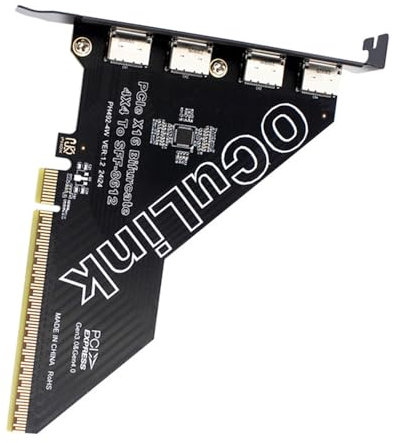 NFHK Adapter PCI-Express 4.0 PCIE 16x abnehmbar auf Vier Oculink SFF-8612 SFF-8611 Externe VROC Raid0 Adapter für U.2 SSD eGPU Externe Grafikkarte Dock