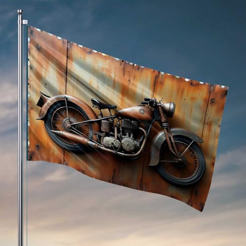 Rustikale Motorradkunst auf verwitterter Wandflagge, Poolzubehör, Outdoor-Hängedekoration (60 x 90 cm)