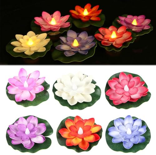 LQQDREX 6 Stüc k künstlicher Lotus Schwebend, Künstliche Seerose Lotusblüte Deko, Artificial Lotus, Teichrosen Künstlich für Aquarien, Teichpflanzen Durchgeführt Dekoratio für Garten Oder Teich