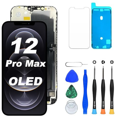DIGI4U Écran OLED pour iPhone 12 Pro Max, 6,7 Pouces, écran de Remplacement True Tone FHD COF, Non LCD, avec kit de réparation, Film Protecteur et adhésif étanche