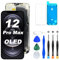 DIGI4U Écran OLED pour iPhone 12 Pro Max, 6,7 Pouces, écran de Remplacement True Tone FHD COF, Non LCD, avec kit de réparation, Film Protecteur et adhésif étanche