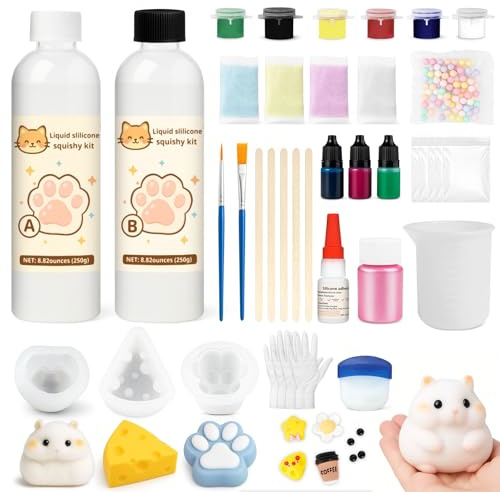 1DFAUL 17.6oz Flüssigsilikon Squishy Herstellungsset, keine Blasen | mit Hamster, Katzenpfote, Käseformen, schnelle Aushärtung, Squishy Gel Machen Sie Ihre eigenen Squishies lustiger Stressabbau
