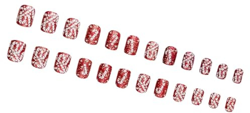 24 PCs/Set Weihnachten Künstliche Nägel Kurzquadratische Falsche Nägel Candy Cane Full Covers Stiel On Press On