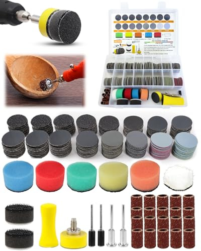 Elechiakan 482PCS 25mm Schleifscheiben, Körnung 60-10000, Dremel Set | Nass- und Trockenschleifscheiben mit Schleifhülsen für Rotationswerkzeuge; für Holz, Harz und Metall.