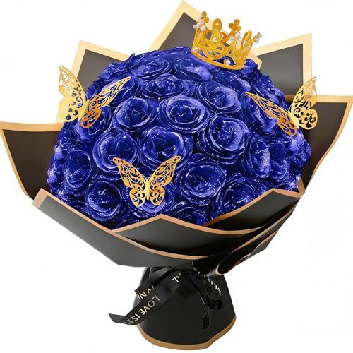 YUZHEDM 24 Pezz Rosa Eterna Fiori Finti Rose Stabilizzate Addobbi Ornamenti Natalizi per Casa Interno Ghirlanda Fai da te Matrimonio Bouquet da Sposa Festa San Valentino Decorazione（blu）