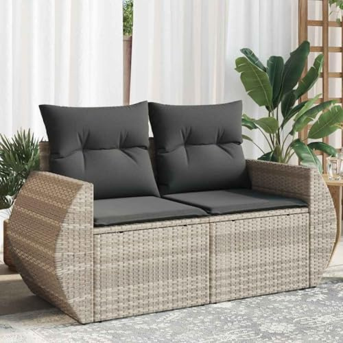 Ziaphsol 2-Sitzer Gartensofa Hellgrau aus Poly Rattan, 142x62x69 cm, mit Kissen, Stauraum und wasserfestem Beutel, UV-beständig für Outdoor Patio Möbel