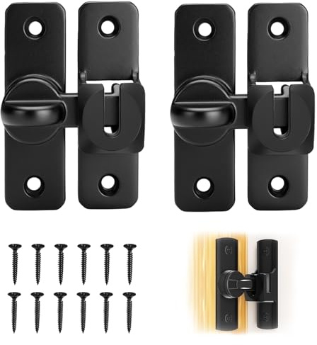 Gykutix 2 Pièces Serrure à Coulisse, Verrouillage de Porte Intérieur, Serrure à Loquet en Alliage d'Aluminium 90/180 Degrés avec Fermoir Basculant pour Cuisines, Granges, Salles de Bain