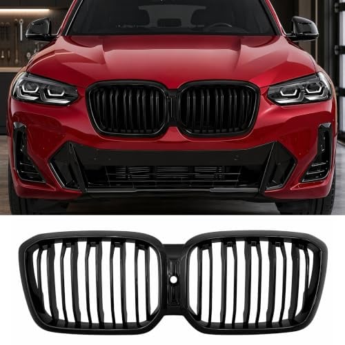 Hengjiayao Nieren Schwarz Kühlergrill für BMW X3 X4 G01 G02 2022-2024 LCI | Streifen Front Nieren Schwarz Grill LCI Glanz Doppelsteg Sport ABS Kühlergrill Gitter Frontgrill Kühlergitter