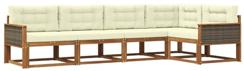 vidaXL Outdoor-Sofagarnitur mit Kissen 5 pcs Natur und Creme, Moderne Terrasse, langlebige Outdoor-Möbel, wetterfeste Lounge, gemütliches Sofa, vielseitige Pool-Couch