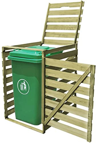 Mülltonnenbox aus grün imprägniertem Kiefernholz für 240 L Mülltonne mit aufklappbarem Deckel und Fronttür