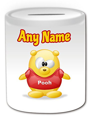 Personalisiertes Geschenk – Winnie Pooh Spardose (Pinguin Cartoon Charakter Kostüm Design Thema, weiß) – alle Nachricht Name auf Ihre einzigartige – Silly Funny Neuheit kawaii Humor Anime Animation